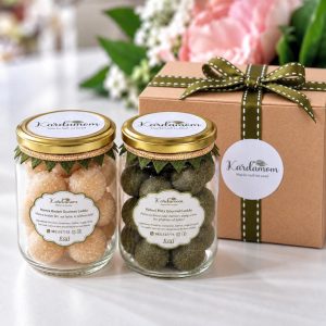 COMBO Gourmet Mamra Badam Laddu & Gourmet Pishori Pista Laddu Tall Combo Jars